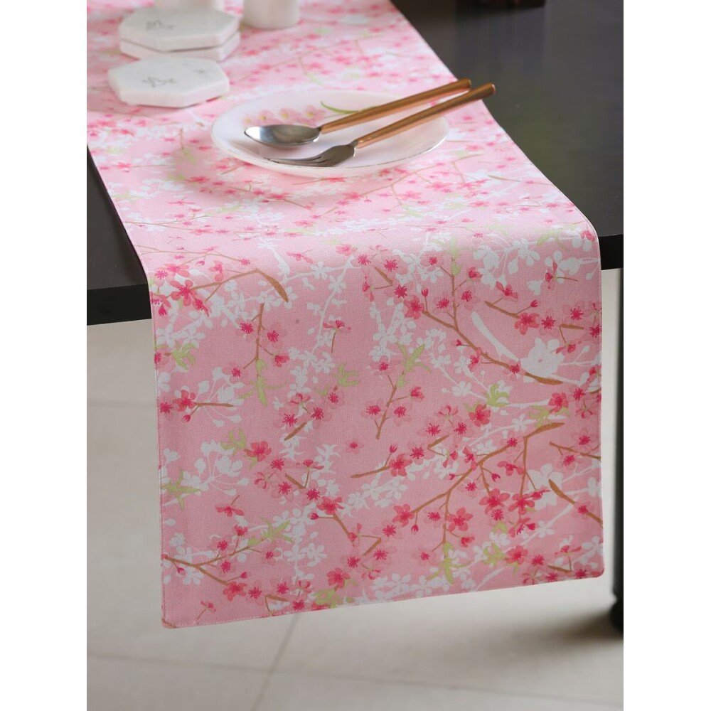 Buy Pink Cotton Printed Table Runner