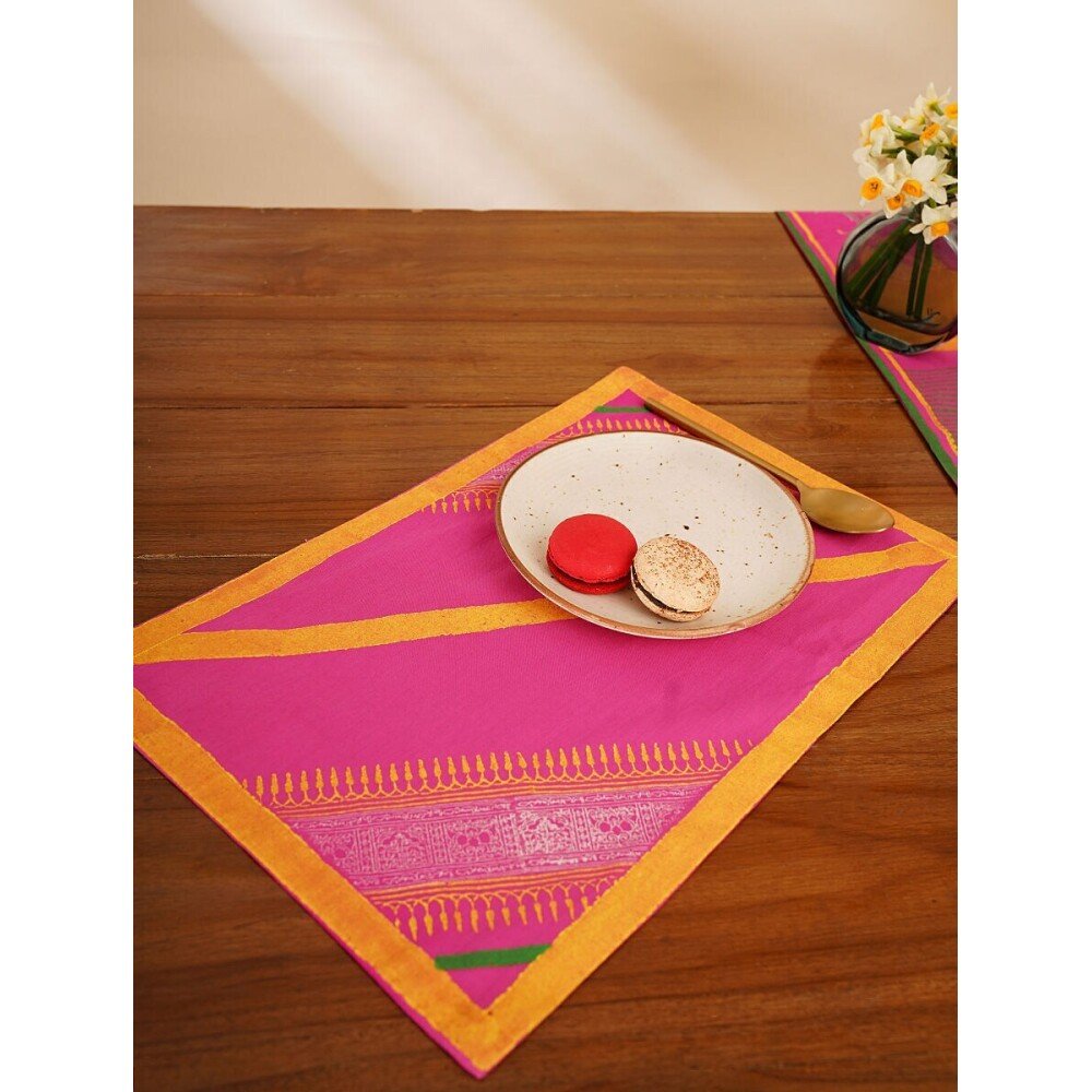 Buy Pink Rectangle Cotton Block Print Mats