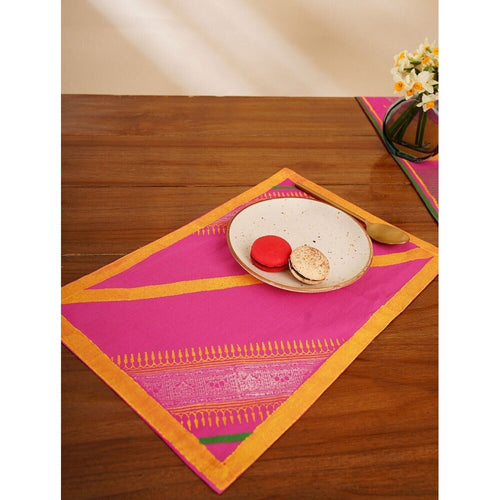 Buy Pink Rectangle Cotton Block Print Mats