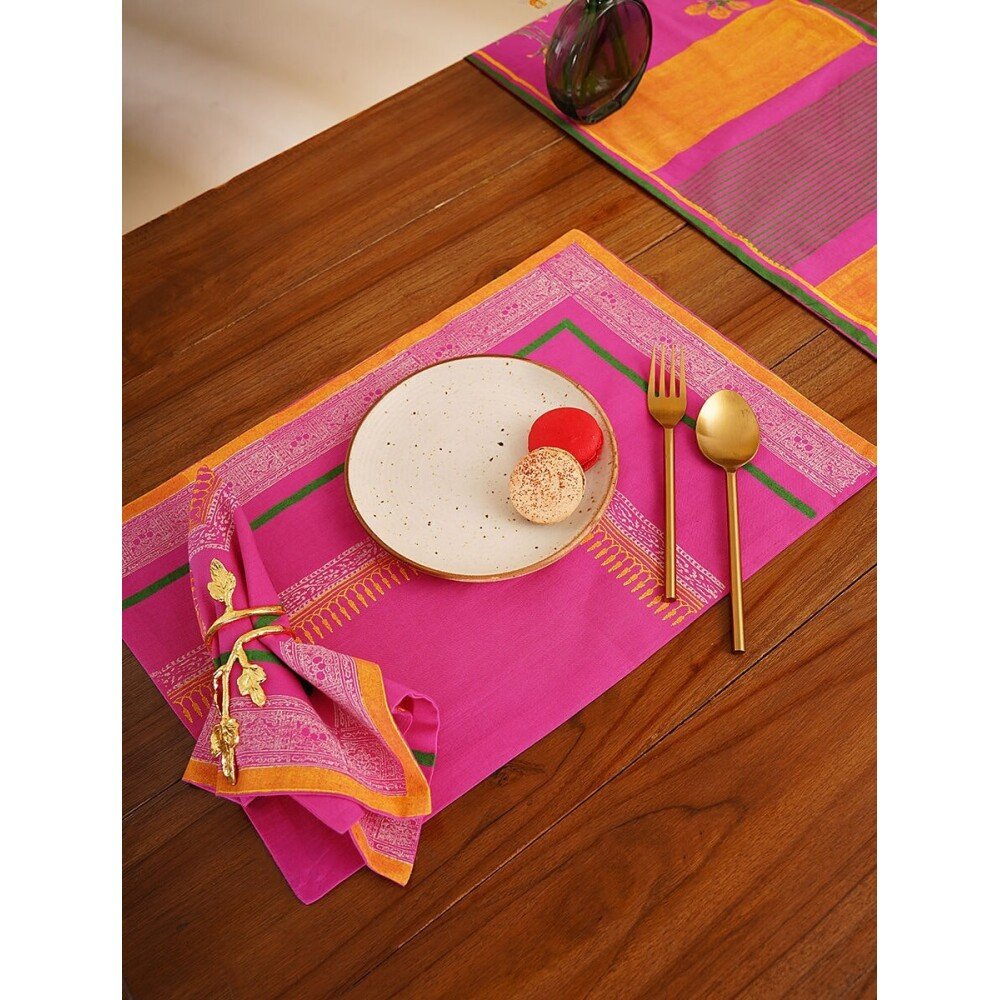 Buy Pink Rectangle Cotton Block Print Mats