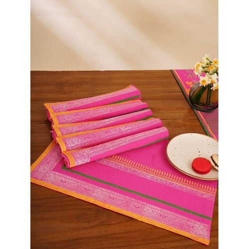 Buy Pink Rectangle Cotton Block Print Mats