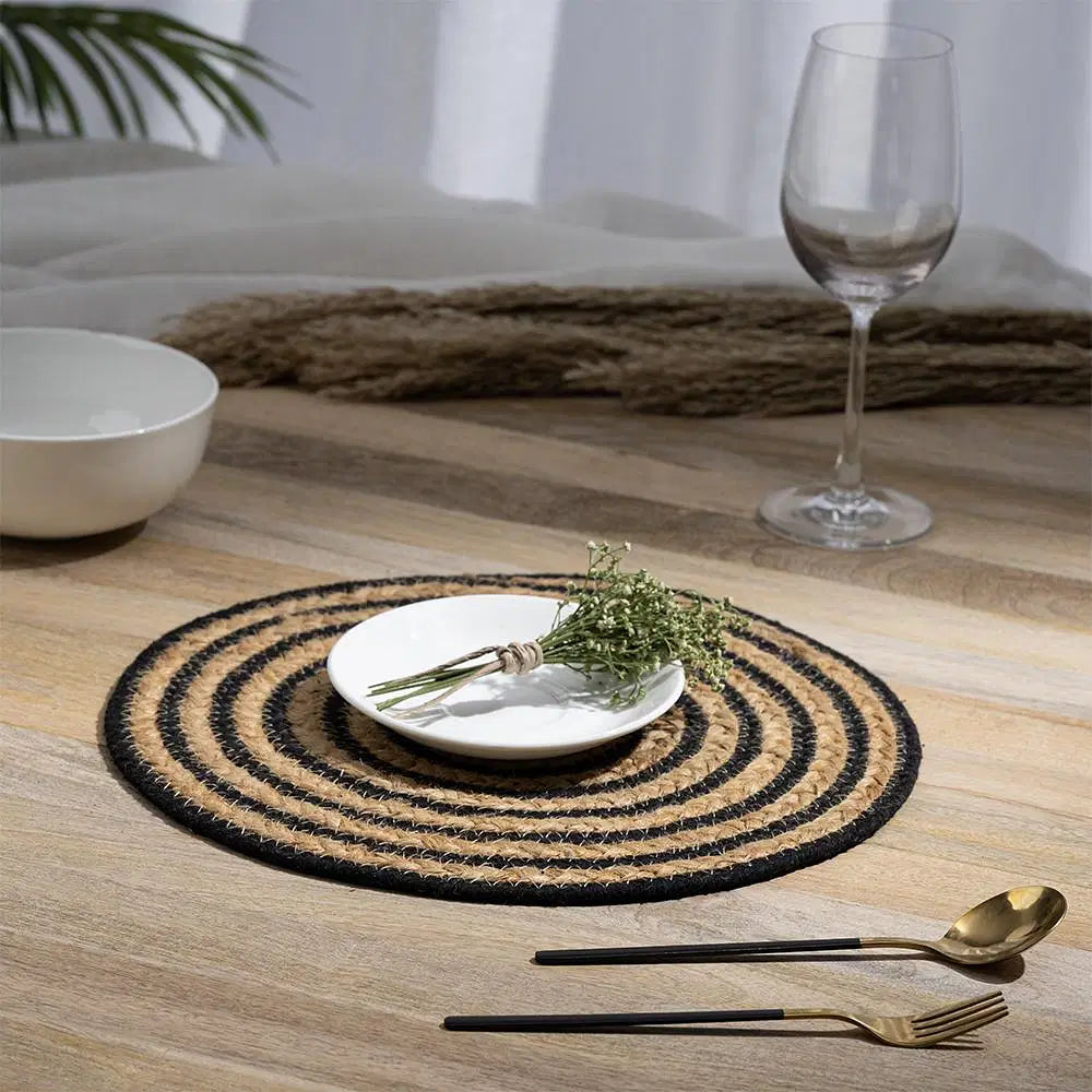 Buy Pinwheel Black, Round Jute Dining Table Placemat – Set of 4