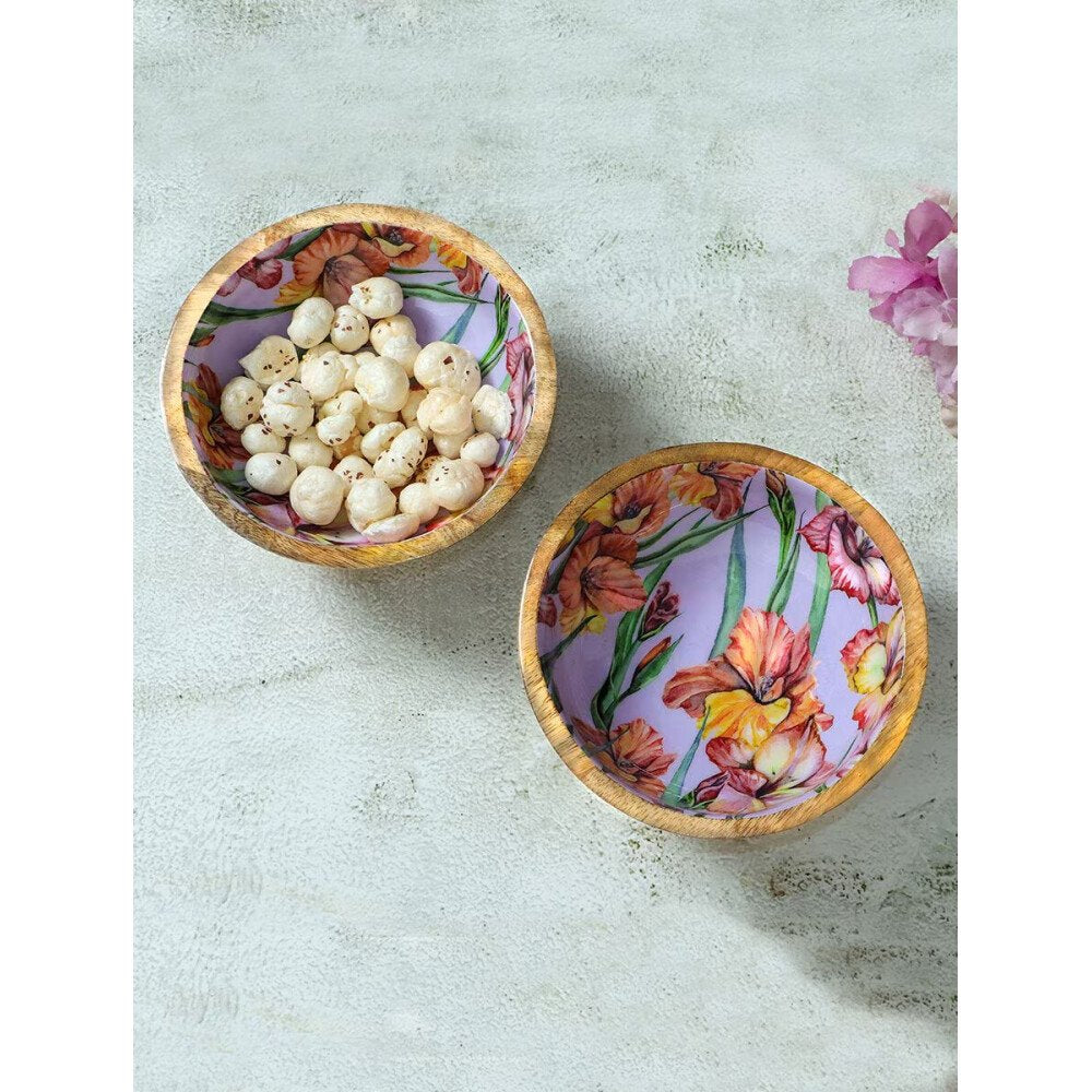 Buy Purple Hand Crafted Mango Wood Floral Bowls