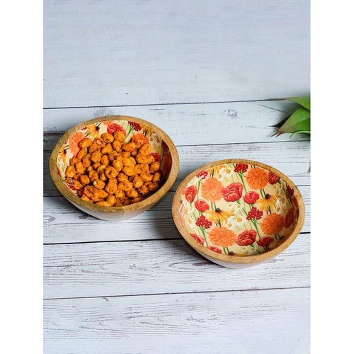 Buy Red Hand Crafted Mango Wood Printed Bowls