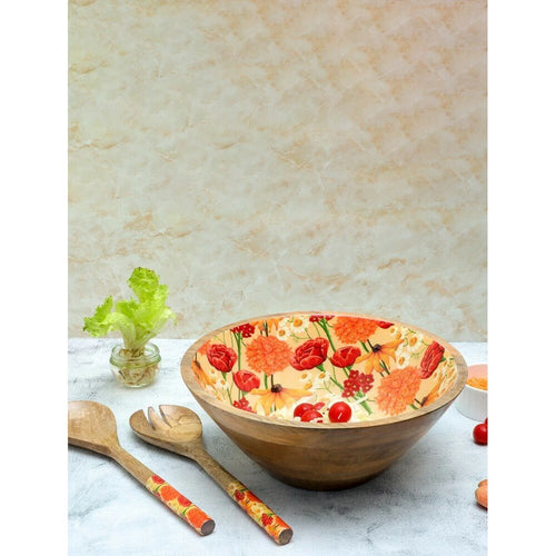 Buy Red Hand Crafted Mango Wood Printed Bowls