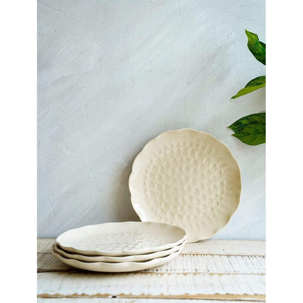 Buy White Ceramic Round Hand Crafted Serveware Plates