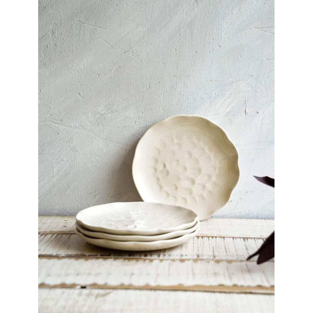 Buy White Ceramic Round Hand Crafted Serveware Plates