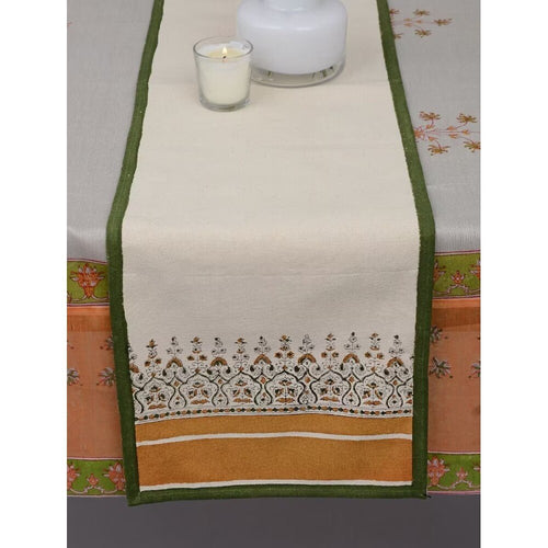 Buy White Cotton Printed Rectangle Table Runner