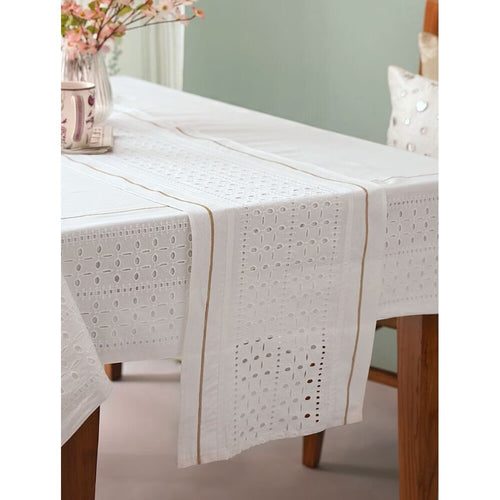 Buy White Cotton Rectangle Embroidered Table Cloth