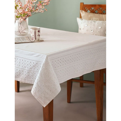 Buy White Cotton Rectangle Embroidered Table Cloth