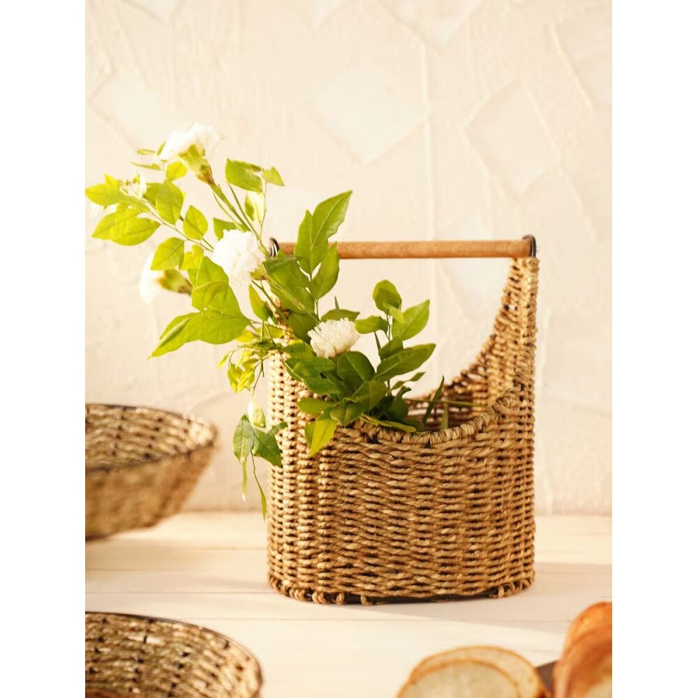 Buy Yellow Glass Solid Storage Bucket With Wooden Handle