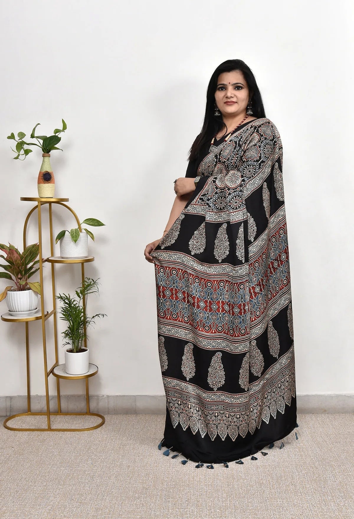 Ajrakh Modal Silk Saree  ForWomen