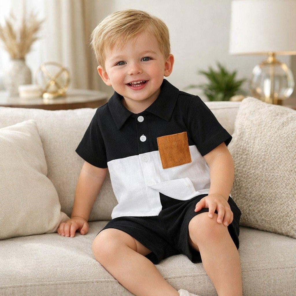 Toddler Boy Color Block Polo Shirt and Shorts Set