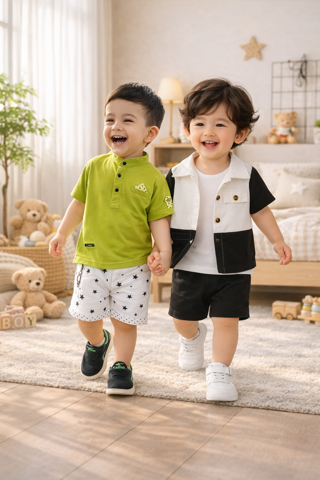 Trendy Toddler Boys Polo T-Shirt & Color Block Shirt with Shorts Combo Set (Pack of 2)