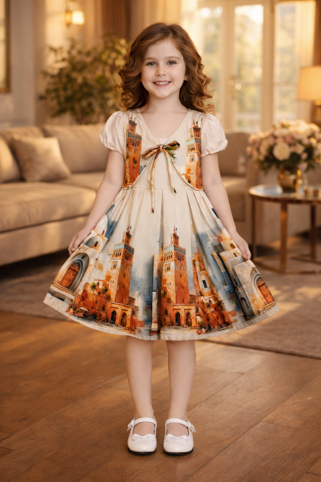 Elegant Castle Print Party Dress