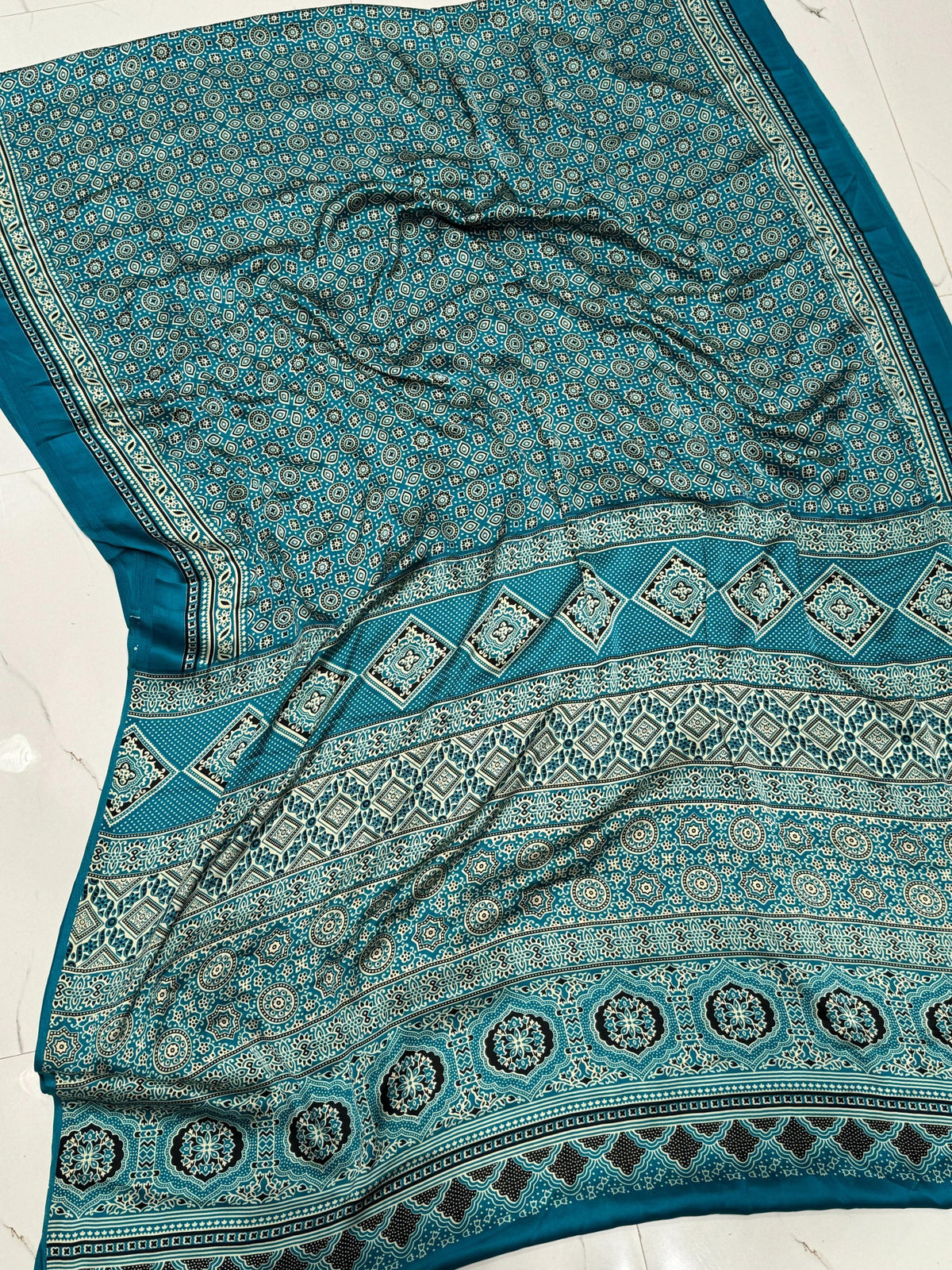 Rama Ajrakh Printed Soft Modal Silk Natural Print Saree P1 For Women