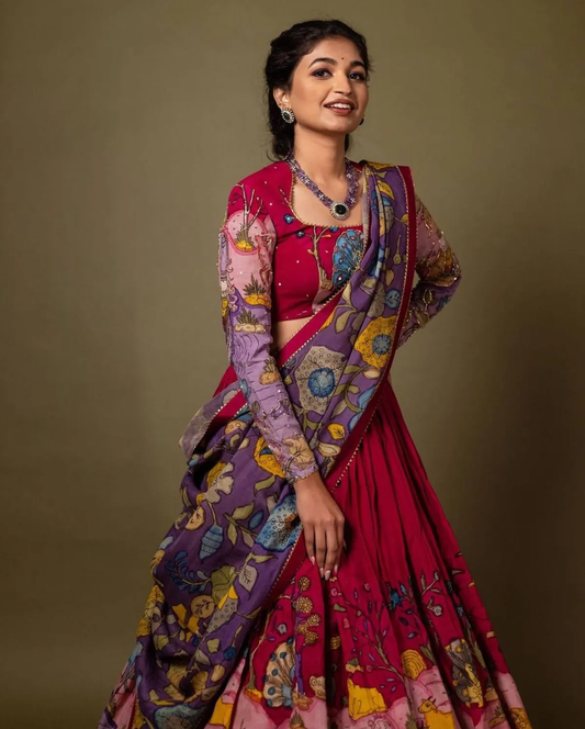 Exquisite Kalamkari Lehenga in Rich Multicolor Design – Perfect for Cultural & Festive Events