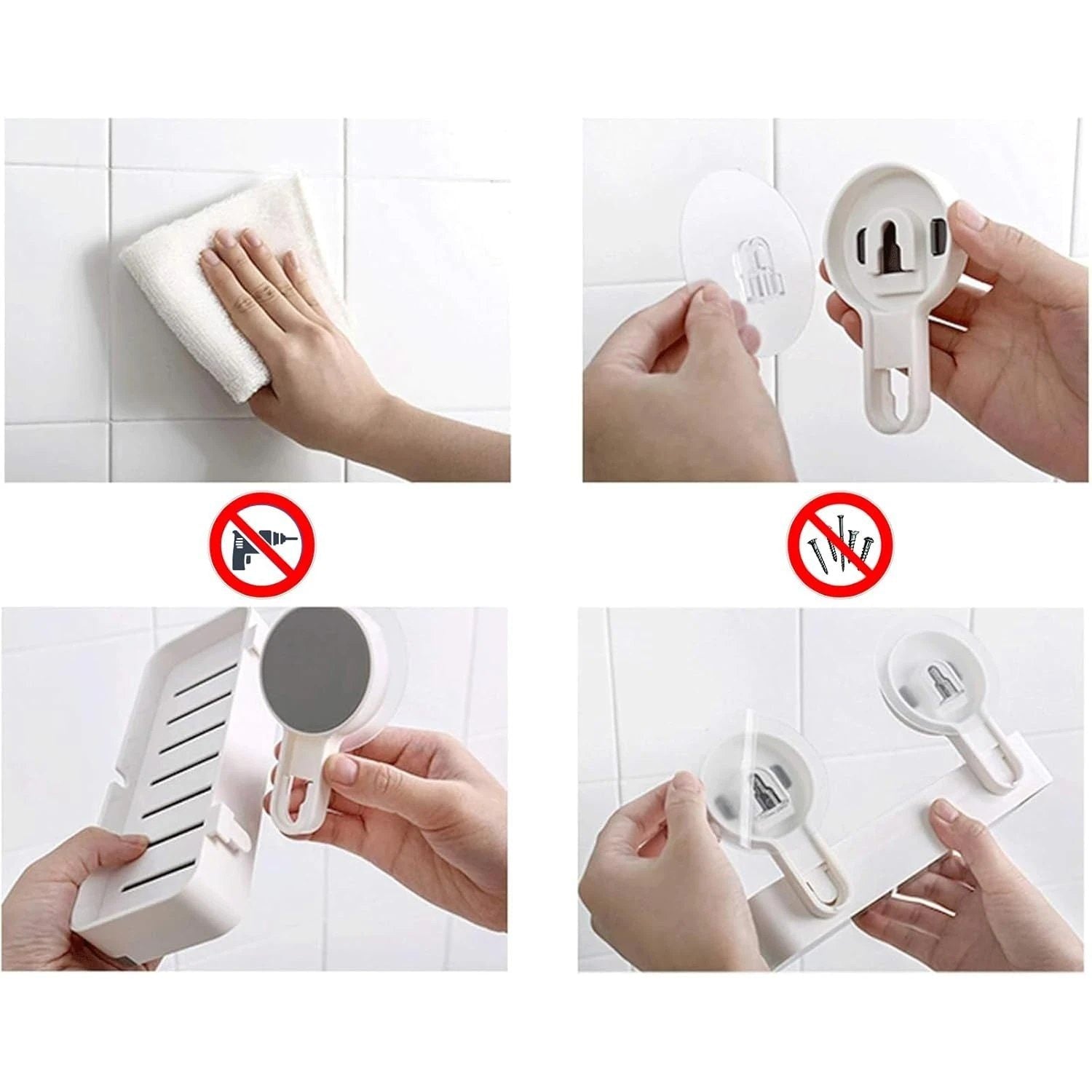 (Pack of 2) Wall Mounted Double Soap Dish Holder with Drain Tray – Self Adhesive Bathroom Soap Stand