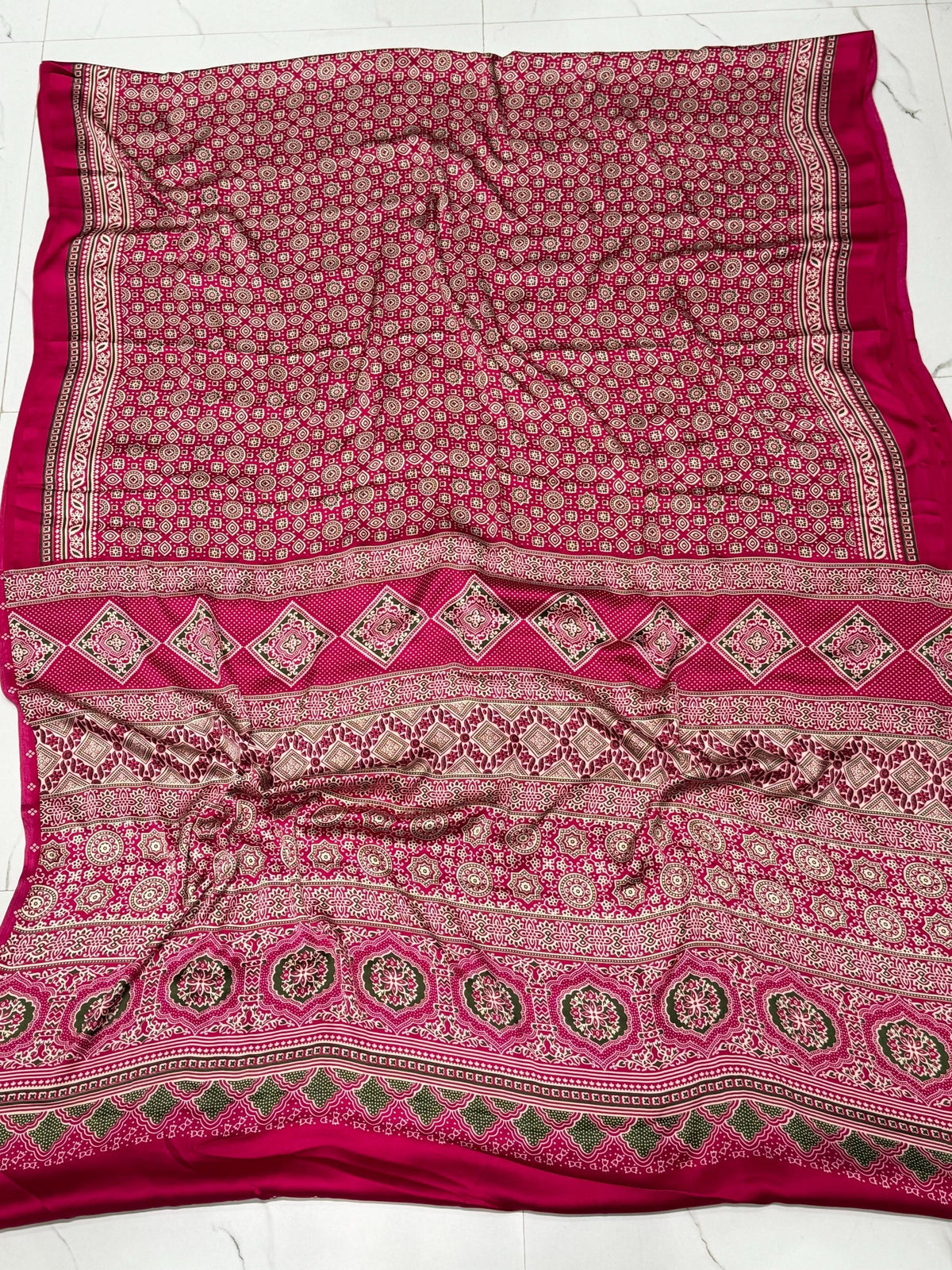 Rani Ajrakh Printed Soft Modal Silk Natural Print Saree P1 For Women