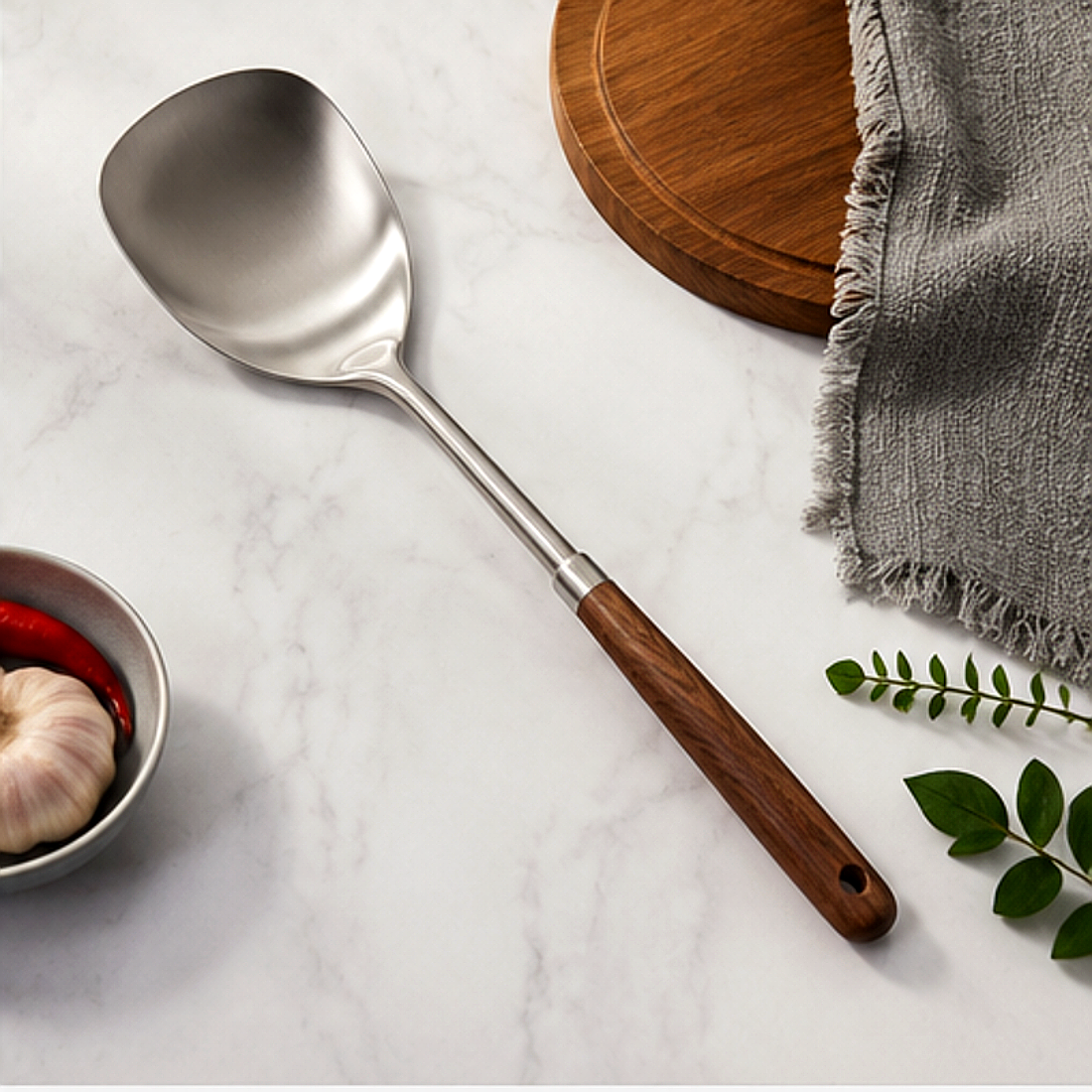 Premium Stainless Steel Spatula With Wooden Handle