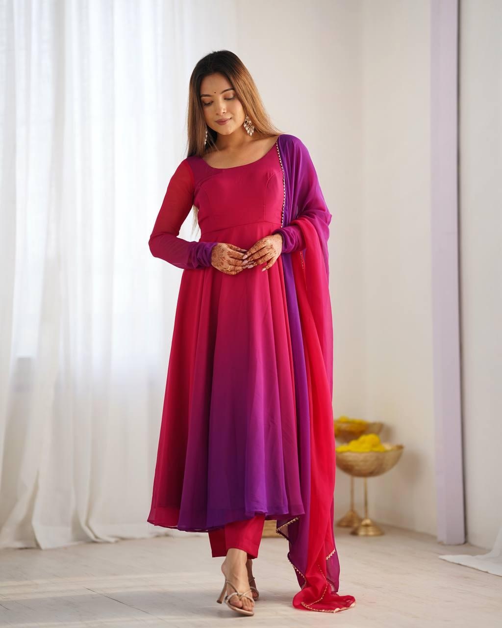 Dark Pink Pure Soft Fox Georgette Colourfull Padding Anarkali Salwar Suit