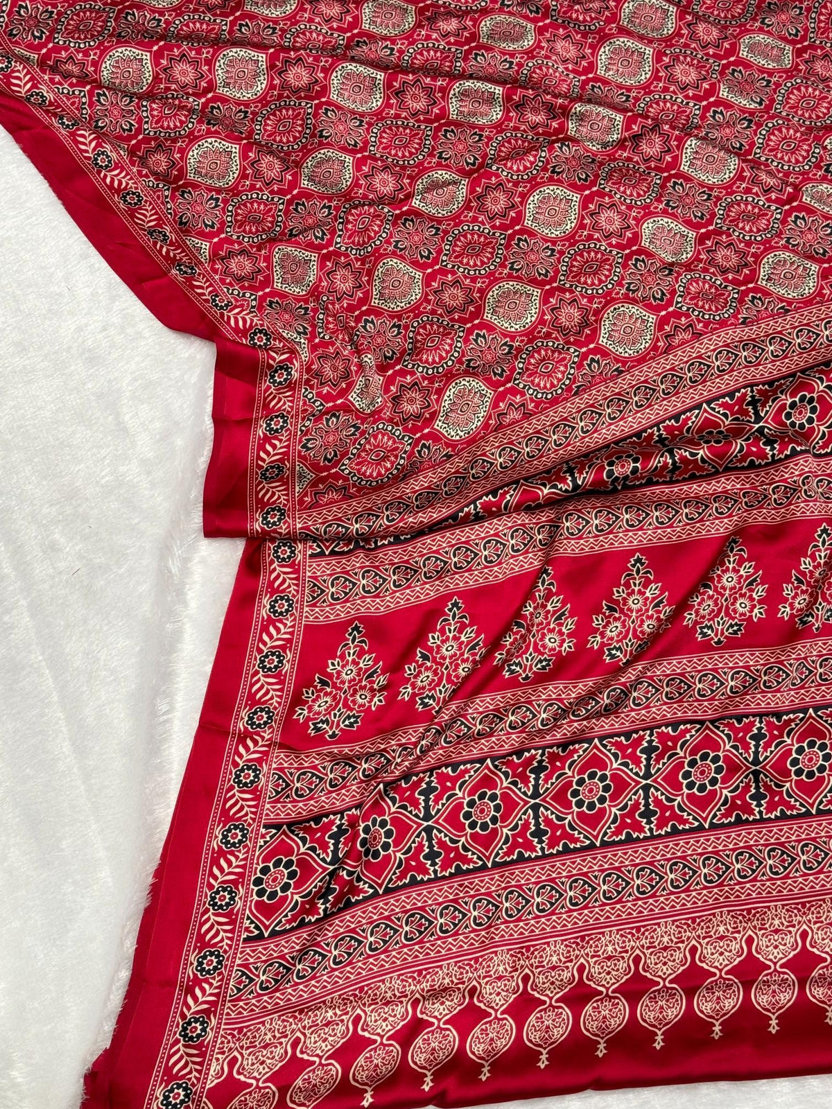 Maroon Ajrakh Printed Soft Modal Silk Natural Print Saree P2 For Women