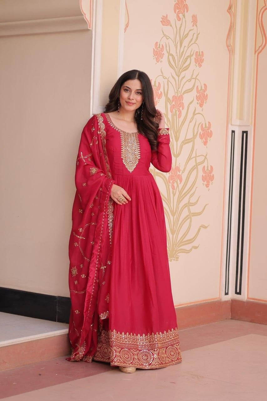 Rani Zari Sequins Embroidered Work Round Neck Gown