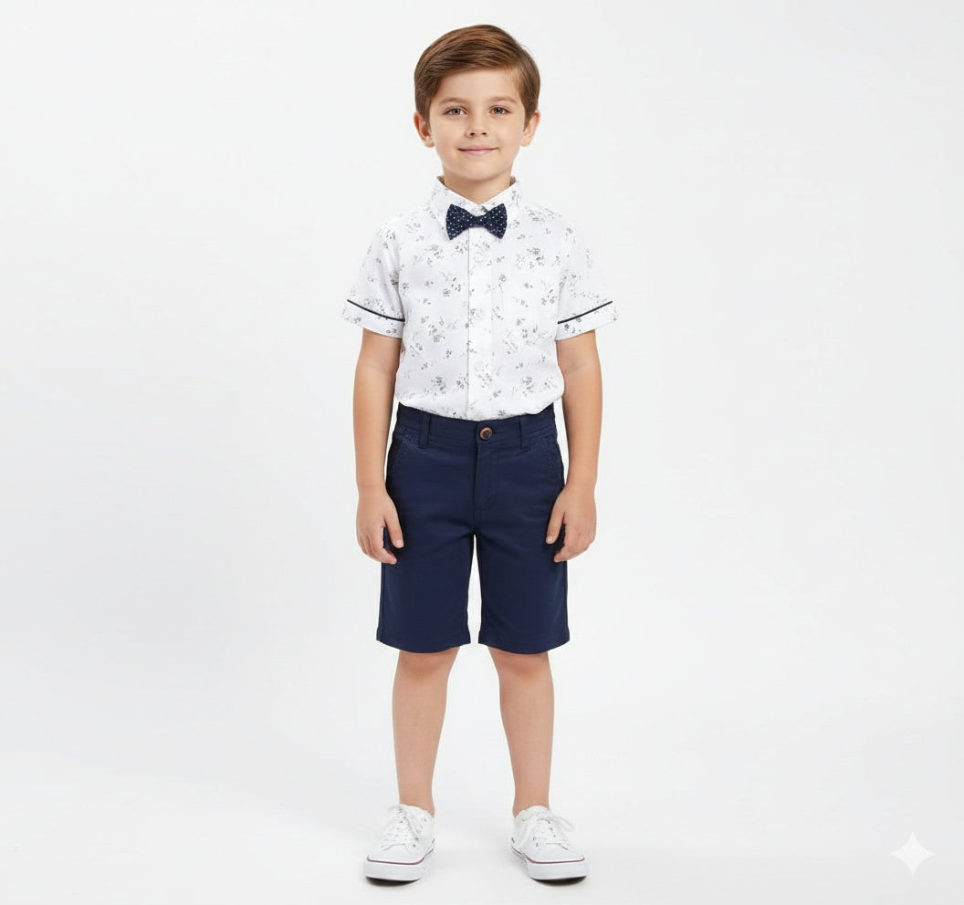 Boys Floral Button-Down Shirt & Navy Shorts Set