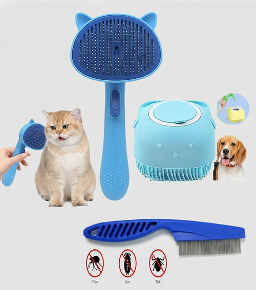 Pet Grooming & Flea Removal Brush Set for Dogs & Cats | Safe & Gentle Deshedding Tool