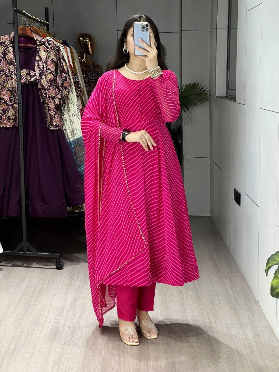 Rani Weightless Premium Leheriya Printed Anarkali Salwar Suit