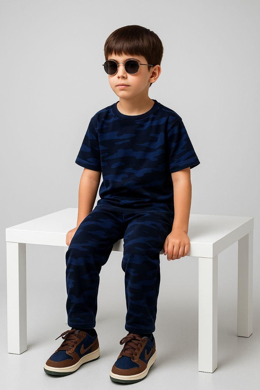 Boys Camouflage Printed Co-ord Set with T-Shirt & Trackpants For Kids