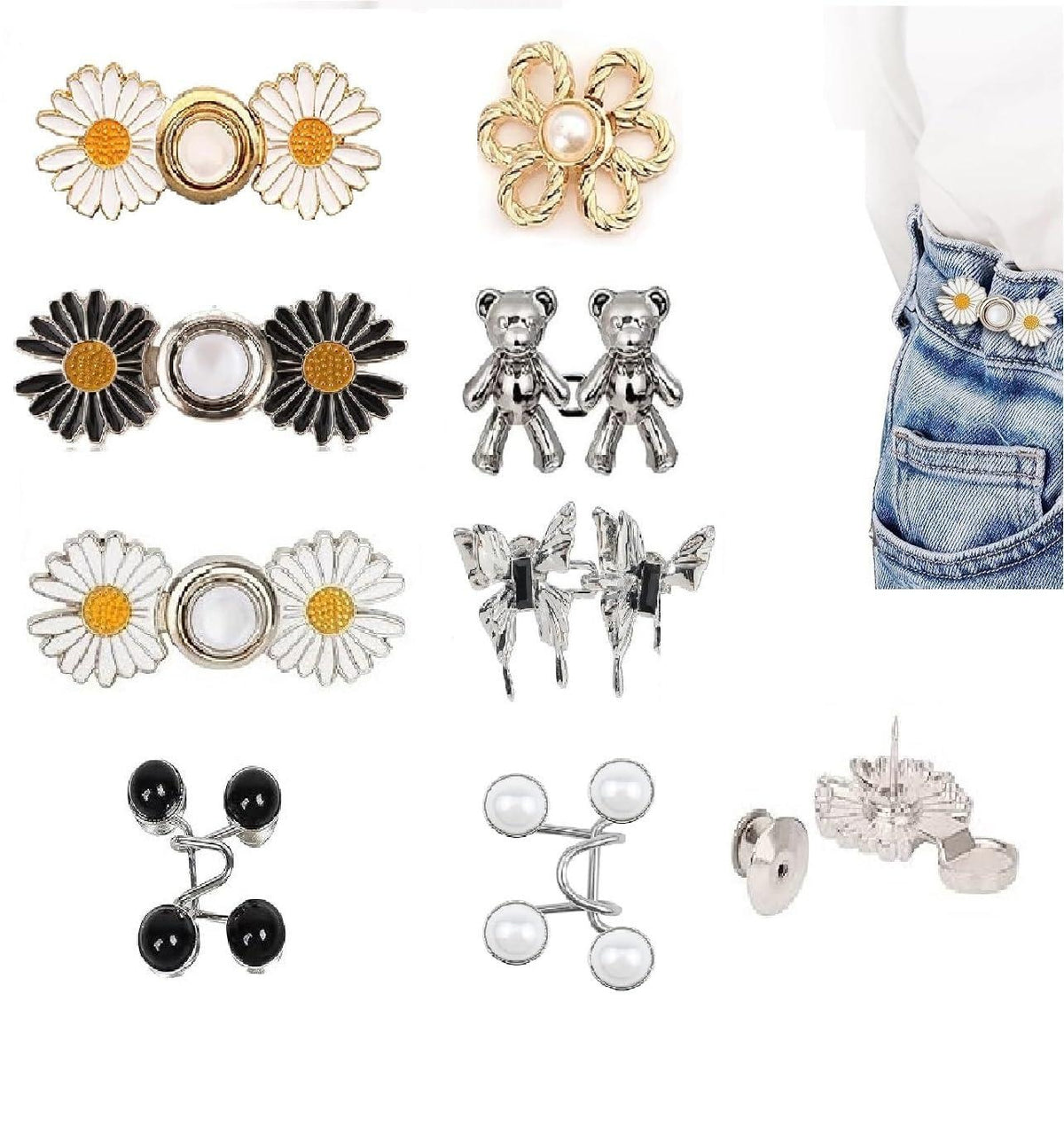 8 Pcs Assorted Denim Button Kit – No-Sew Jeans Buttons