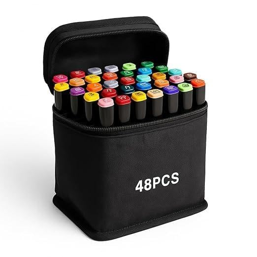 Pcs 48 Dual Tip Alcohol Art Markers – Carry Case Included