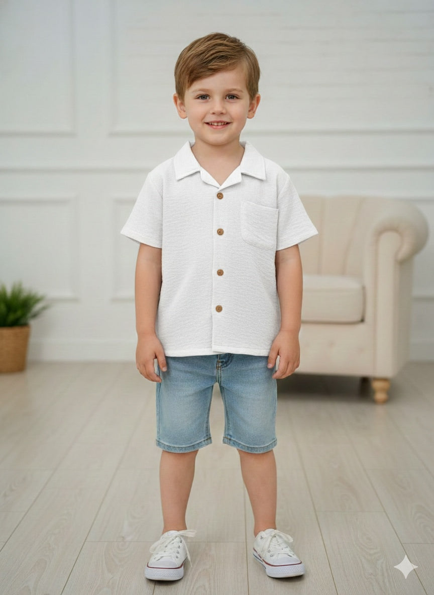 Froquiliz Boys Solid White Half Sleeve Shirt