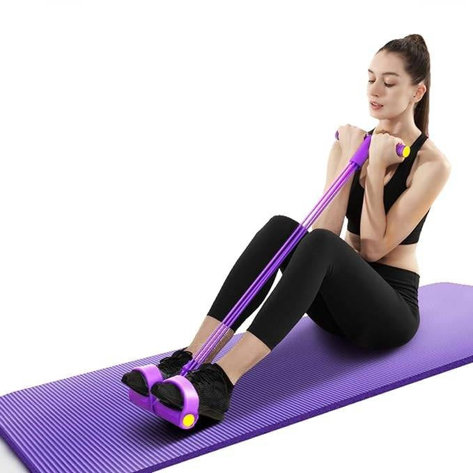 4-Tube Resistance Band Exerciser with Foot Pedal – Home Workout Fitness Equipment