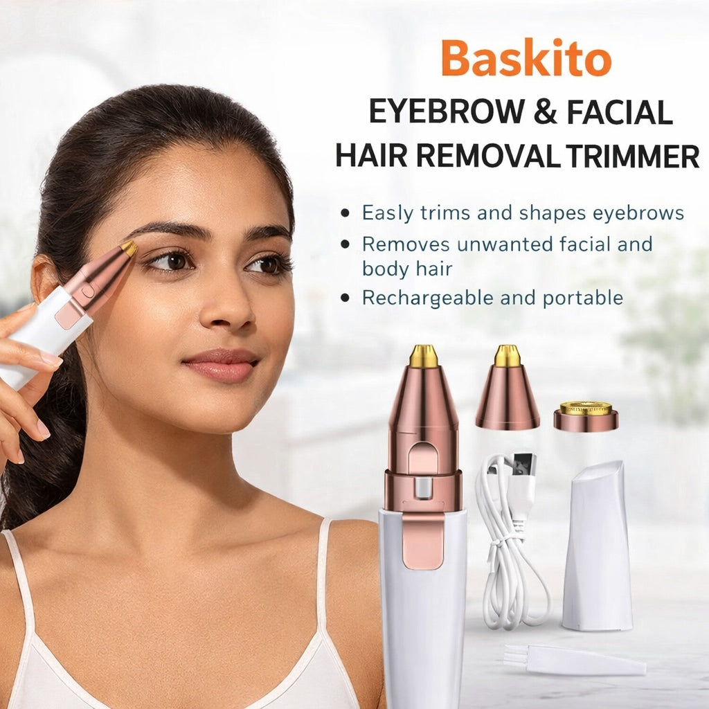 Rechargeable Painless Hair Remover 2 in 1 Eyebrow & Facial Hair Removal Trimmer for Women | USB Charging | Portable & Easy to Use