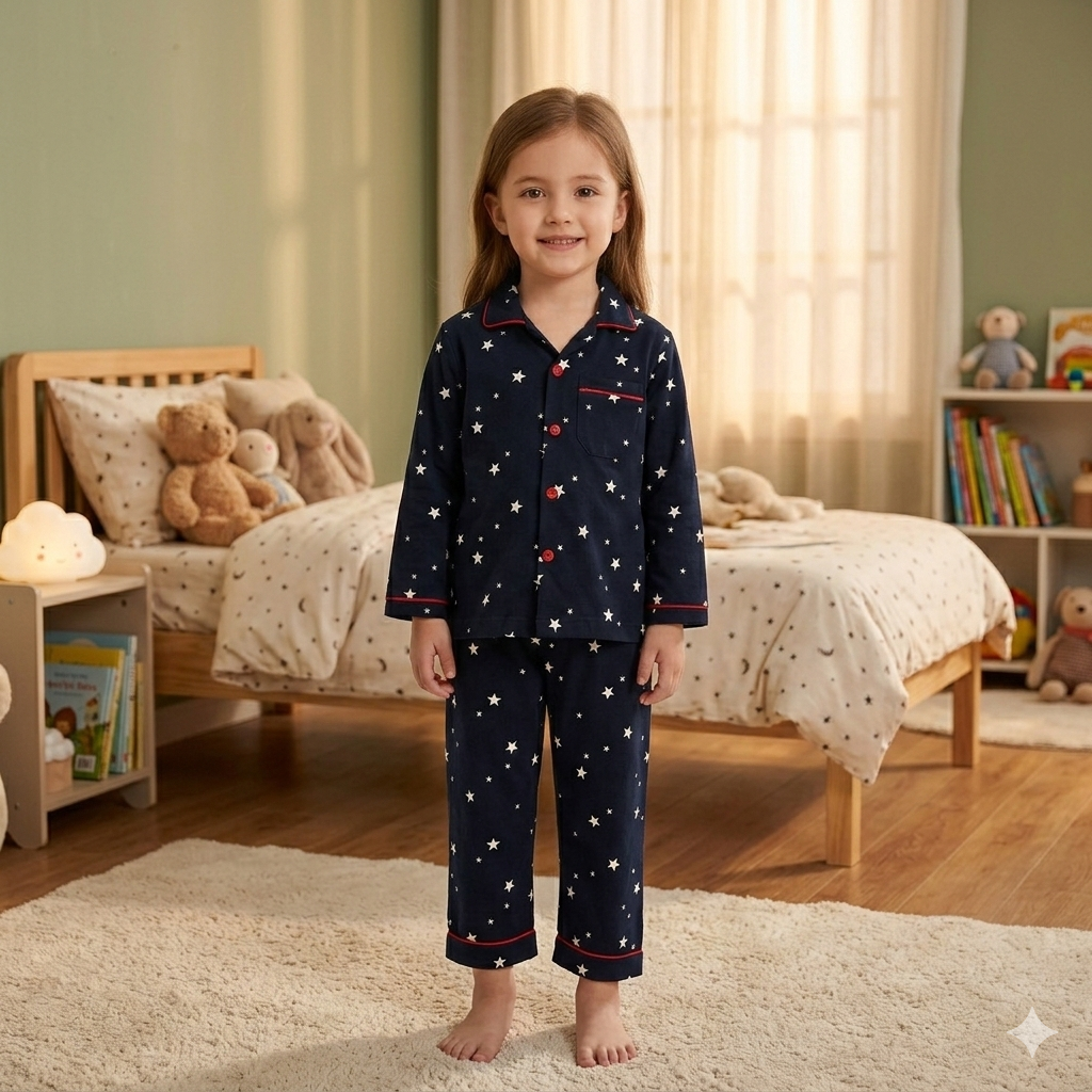 Starry Night Kids Pajama Set Navy Blue