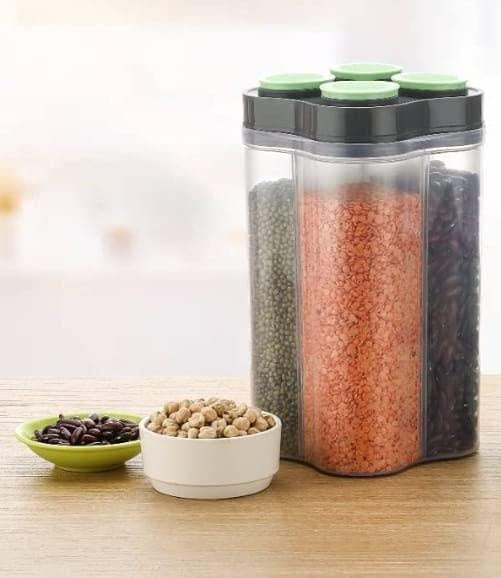 (Pack of 2) Green 4-Section Airtight Container