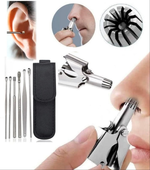 Premium Stainless Steel Manual Nose Hair Trimmer With Resuable Ear Cleaner Kit – Safe, Painless Grooming Tool Kit