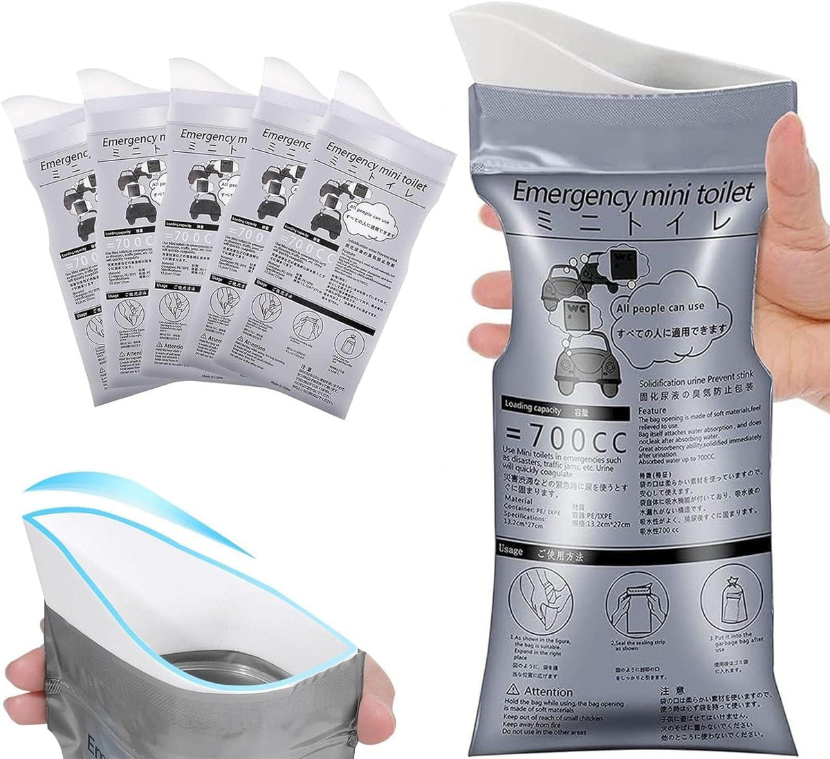 2 Disposable Travel Urine Bags (700 ml) – Portable Emergency Toilet Bags for Adults & Kids