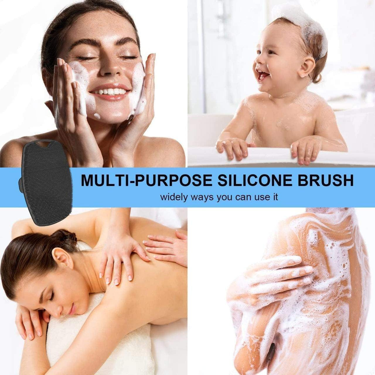 (Pack of 2) Silicone Body Scrubber & Exfoliating Bath Pad  | Anti-Slip Back Scrubber for Shower | Deep Cleansing & Massage Skin Brush