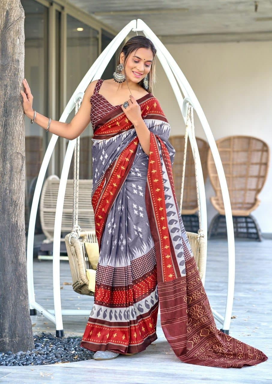 Gray Designer Soft Cotton Saree For Women