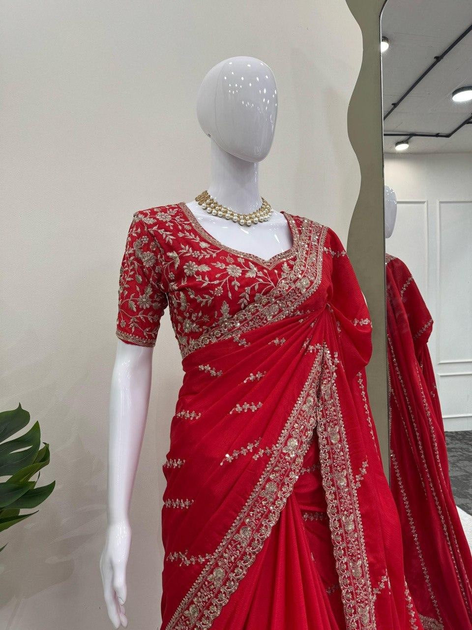 Blue Beautiful Designer Saree on Chinon Silk  Fabric with Thread & Sequence Work For Women