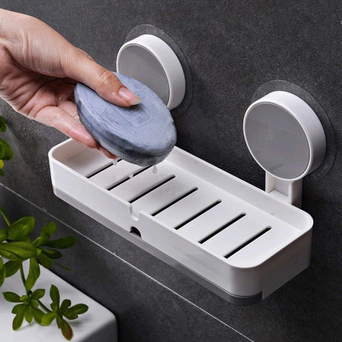 (Pack of 2) Wall Mounted Double Soap Dish Holder with Drain Tray – Self Adhesive Bathroom Soap Stand