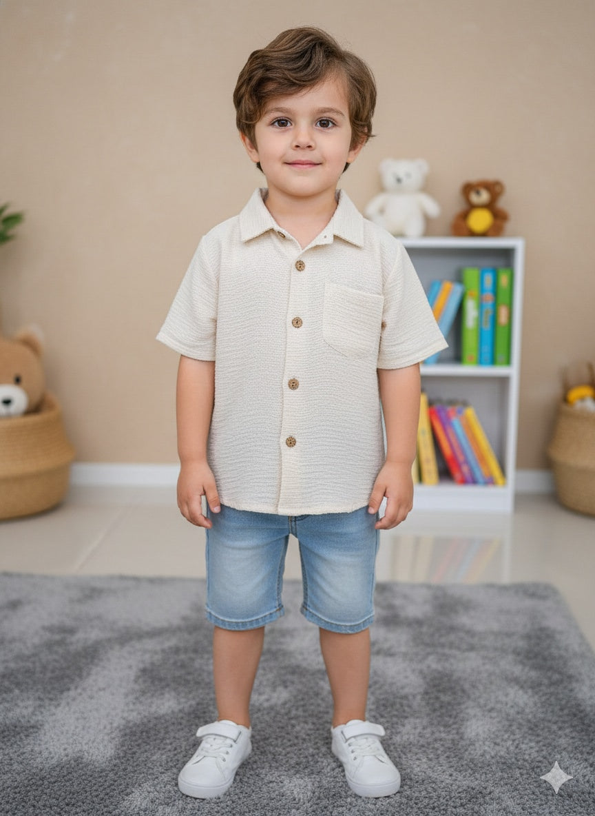 Smart Look Beige Boys Half Sleeve Shirt