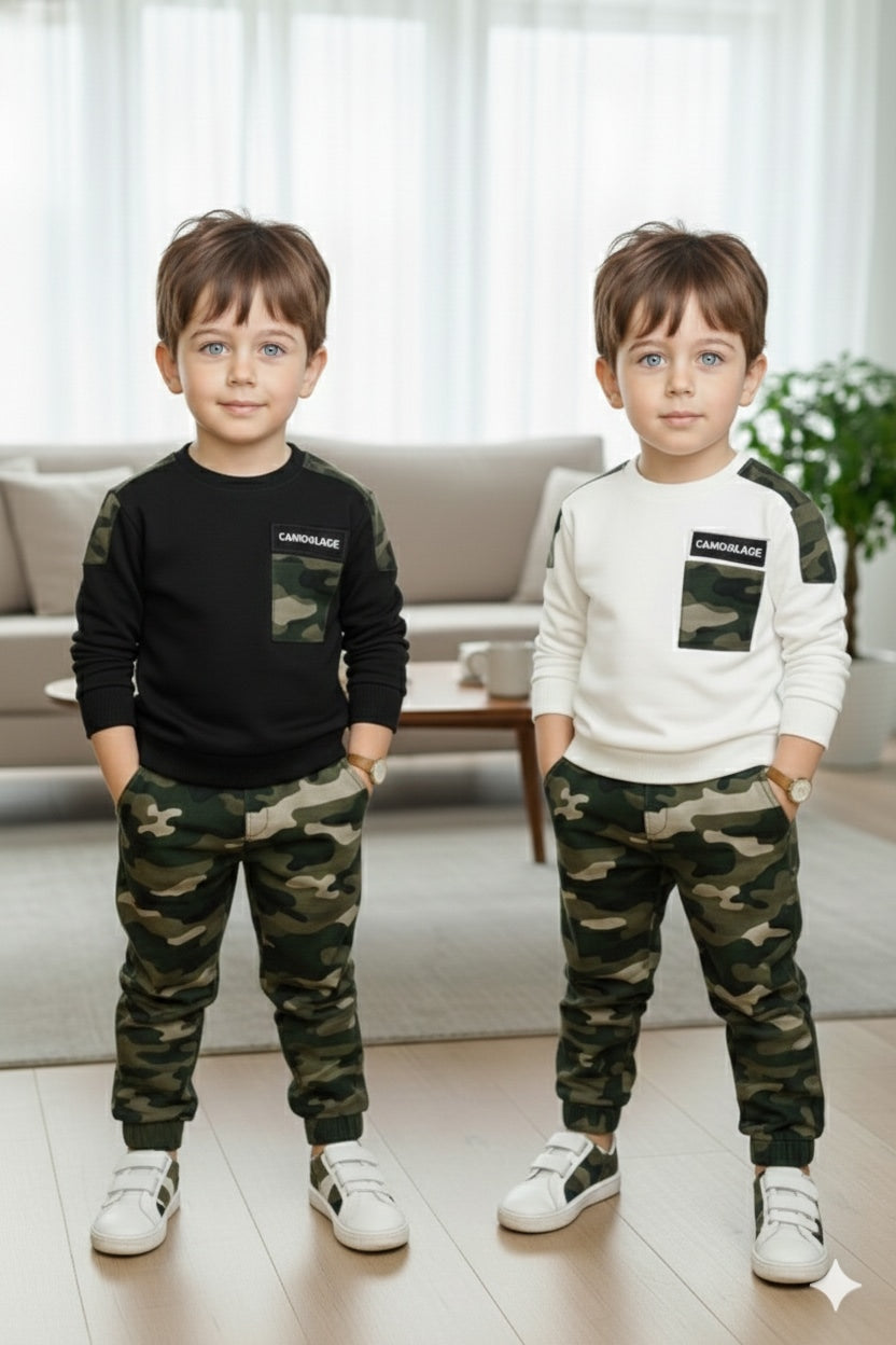 Little Ranger Camo Sweatshirt & Jogger Combo (Black & White)