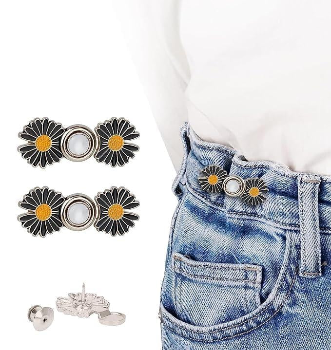2 Pcs Denim Button Kit – Black Flower No-Sew Snap Buttons