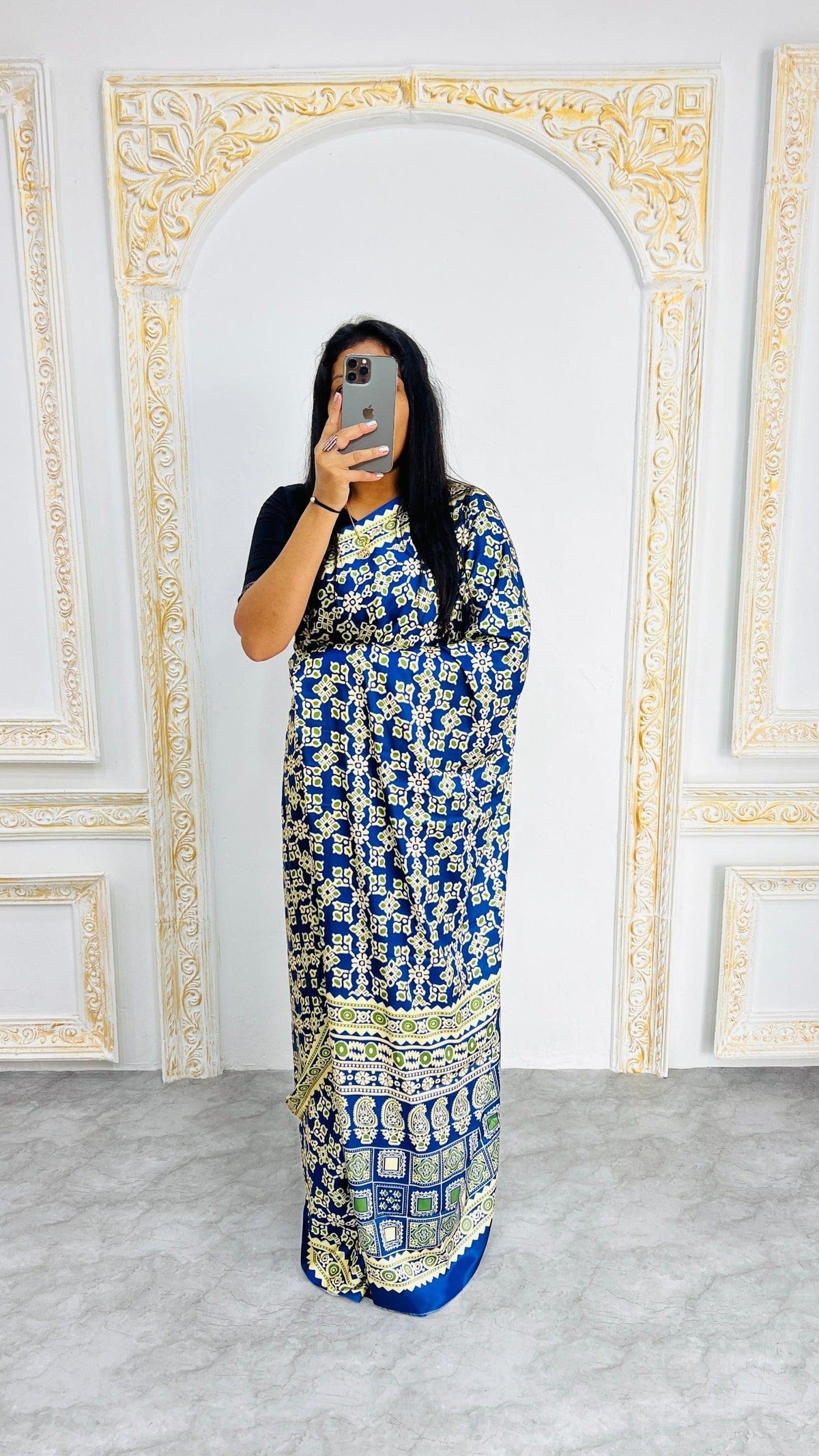 Blue Ajrakh Primum Modal Silk Saree With Blouse For Women