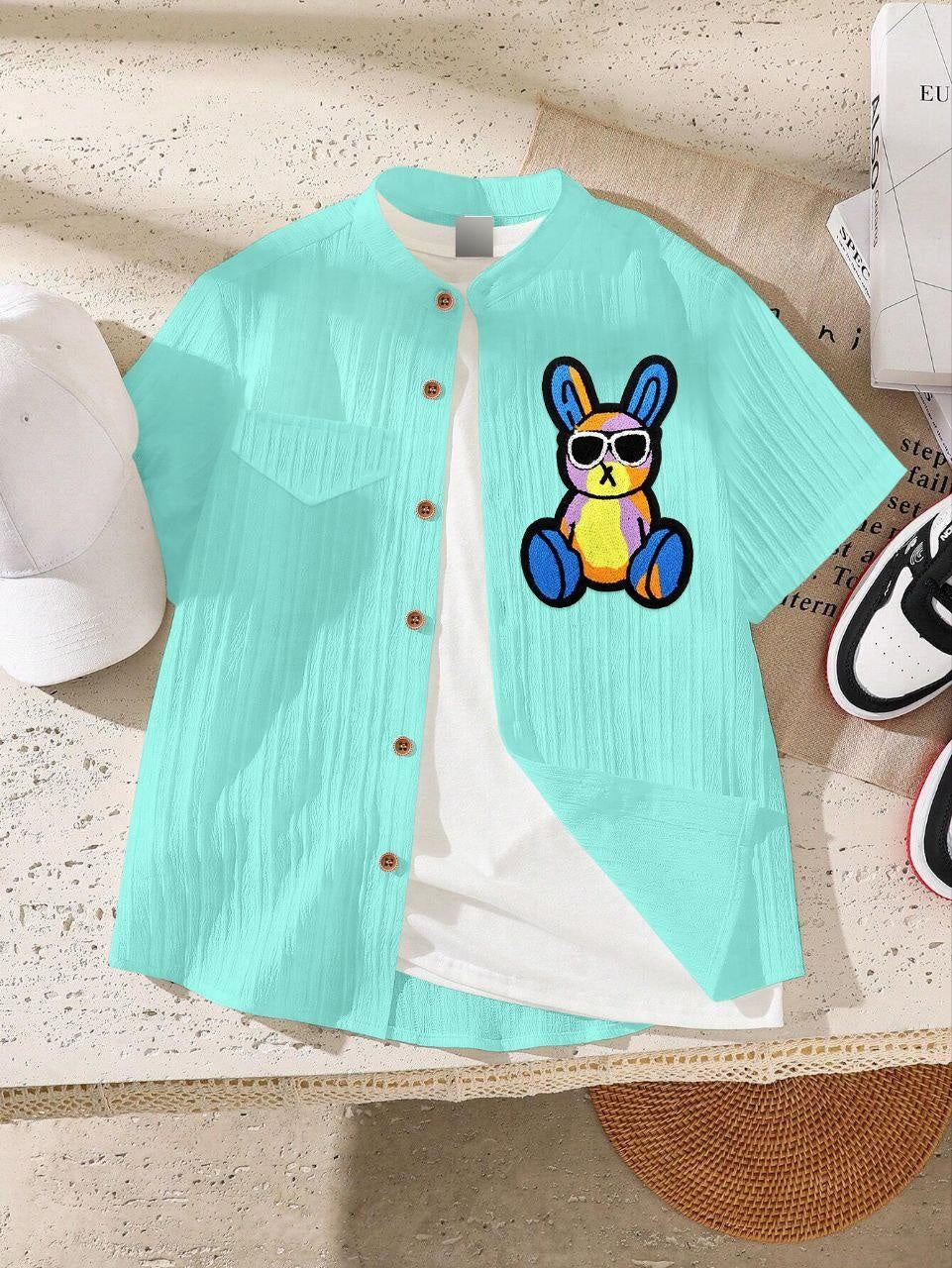 Froquiliz Boys Bunny Patch Aqua Green Shirt