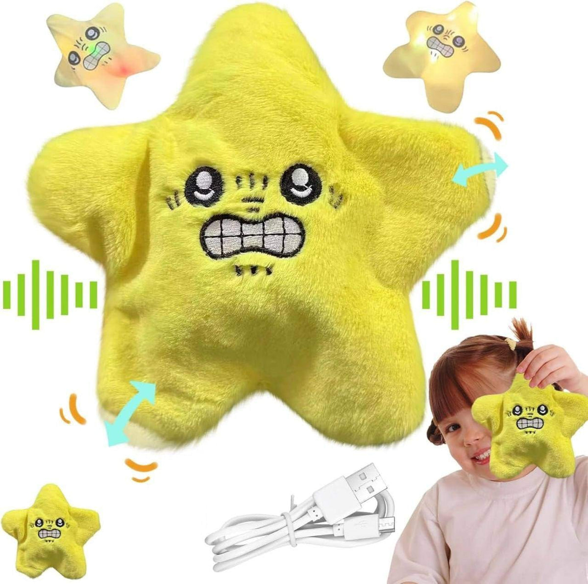 Interactive Star Plush Toy for Kids | Soft USB Rechargeable Squeeze Toy
